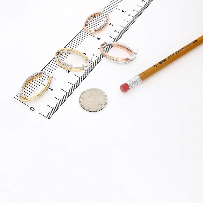 Yellow Rose White Gold Two-Tone Over 925 Silver Shiny Double Oval Hoop Earrings