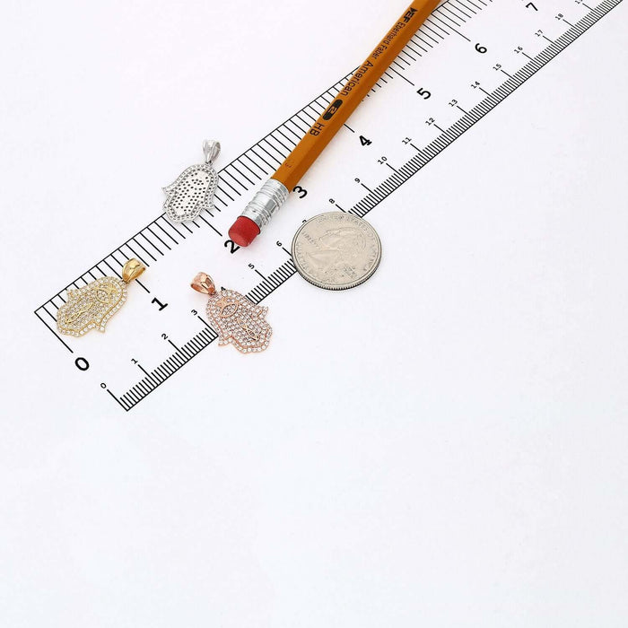 14K White Gold Rose 4CTW CZ Hamsa Evil Eye Pendant 1.1”