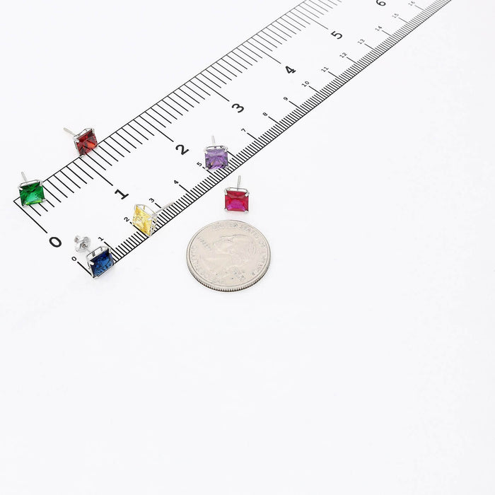 4Ct. T.W Princess-Cut Birthstone 14K White Gold Screw Back Stud Earrings