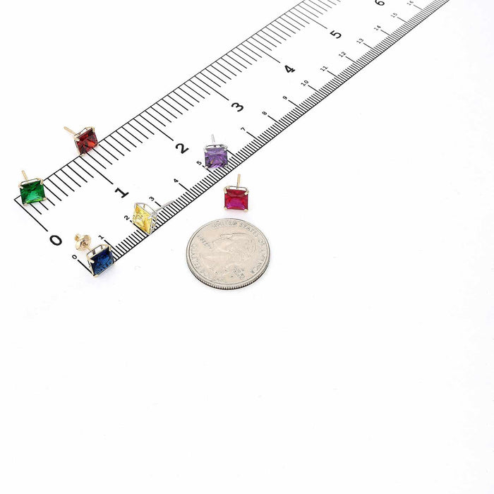 4Ct. T.W Princess-Cut Birthstone 14K Yellow Gold Screw Back Stud Earrings