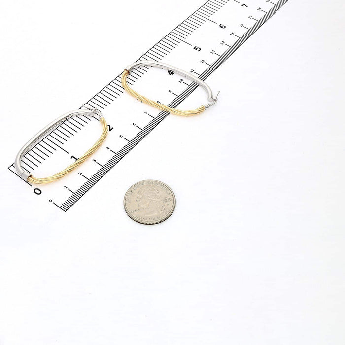 Yellow White Gold Over 925 Silver Shiny Half Twisted Flat Oval Hoop Earrings