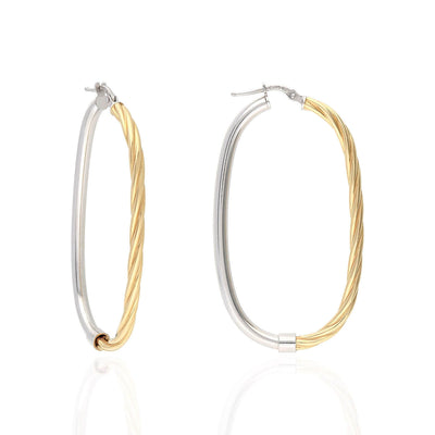 Yellow White Gold Over 925 Silver Shiny Half Twisted Flat Oval Hoop Earrings