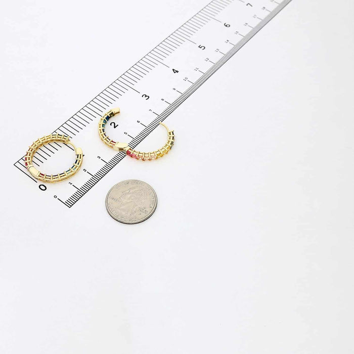 Yellow Gold Over 925 Silver Princess-Cut Rainbow Colorful Hoop Earrings 28mm