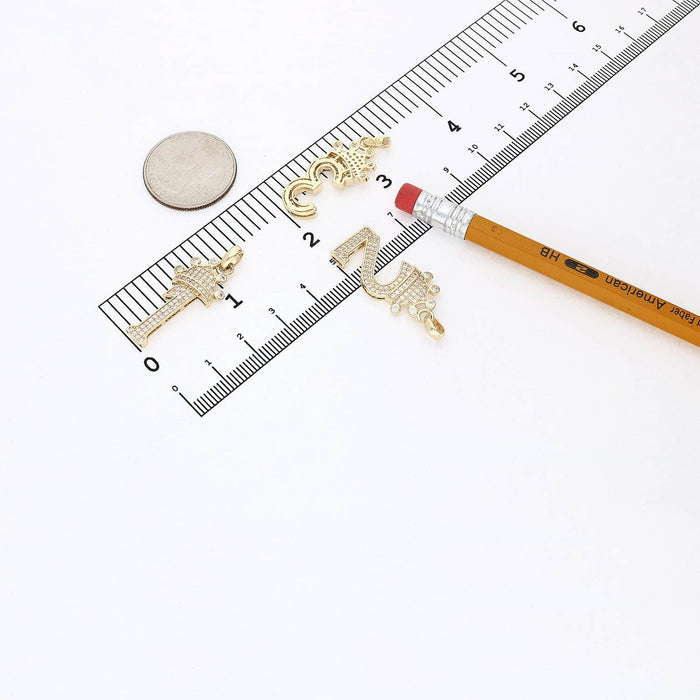 14K Yellow Gold CZ Crown Number 1 2 3 4 5 6 7 8 9 Pendant