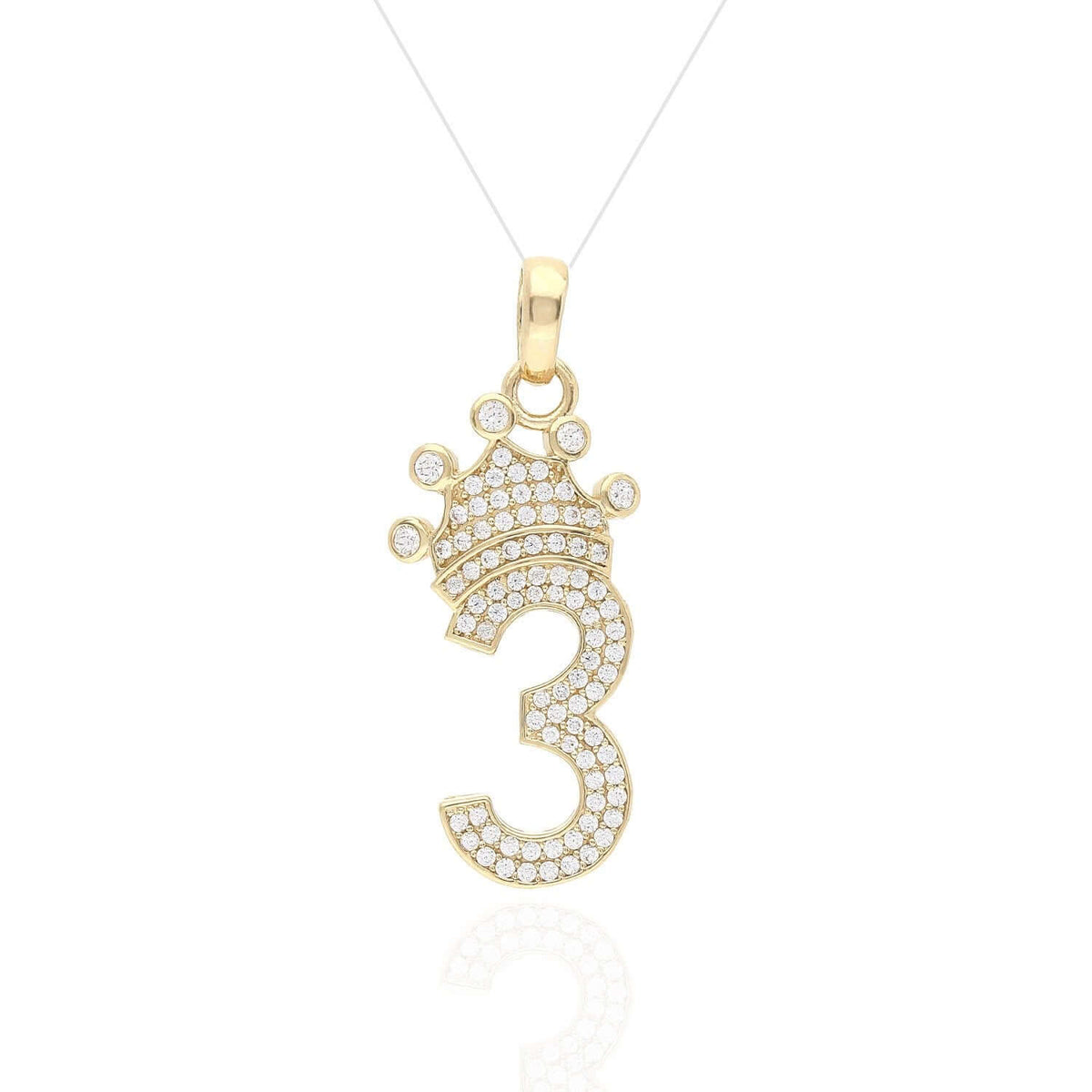 14K Yellow Gold CZ Crown Number 1 2 3 4 5 6 7 8 9 Pendant