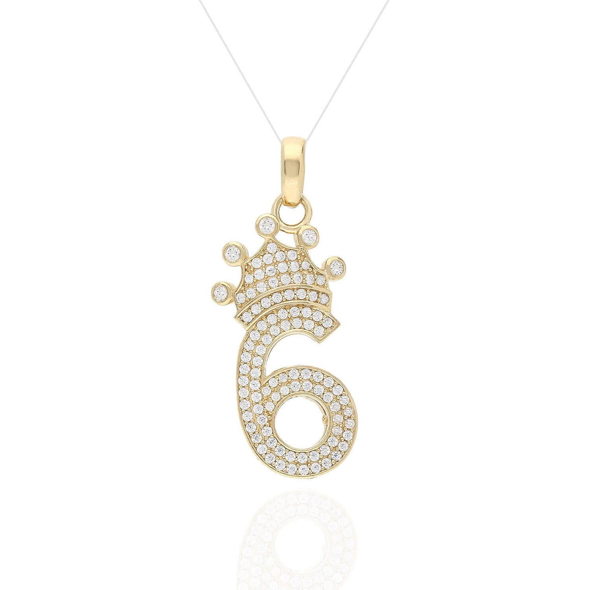 14K Yellow Gold CZ Crown Number 1 2 3 4 5 6 7 8 9 Pendant