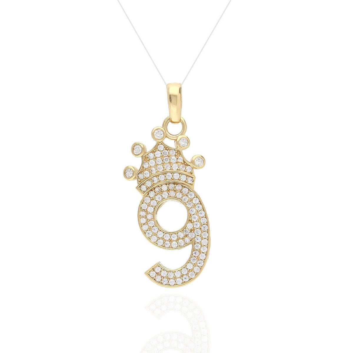 14K Yellow Gold CZ Crown Number 1 2 3 4 5 6 7 8 9 Pendant