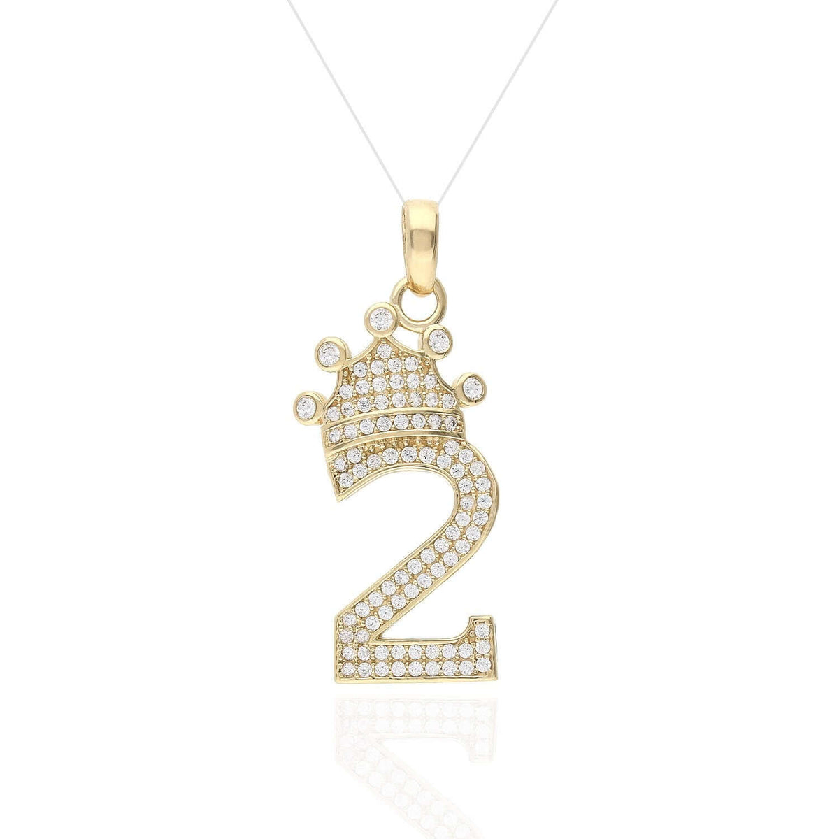 14K Yellow Gold CZ Crown Number 1 2 3 4 5 6 7 8 9 Pendant