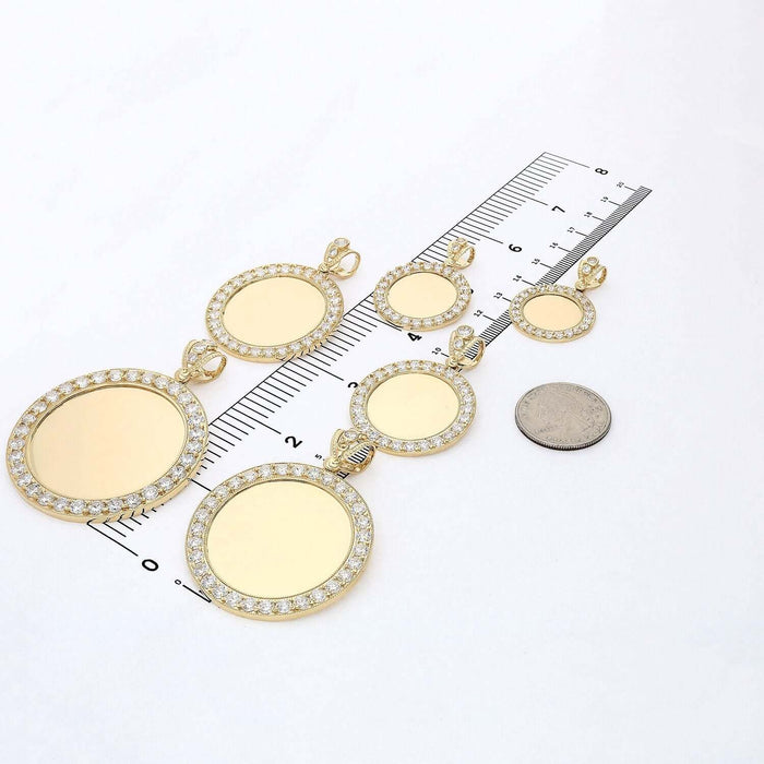 14K Yellow Gold CZ Picture Memory Frame Medallion Pendant 24-50mm