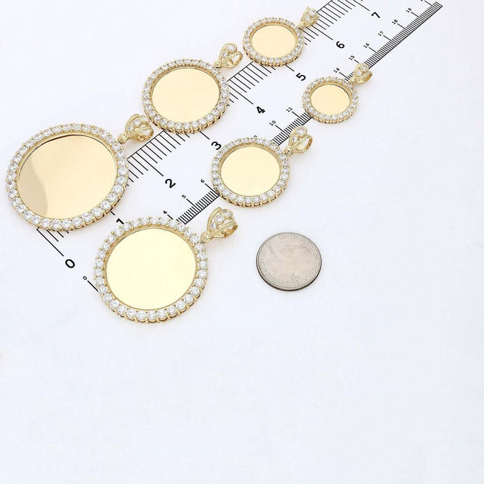 10K Yellow Gold CZ Gated Back Picture Memory Medallion Pendant