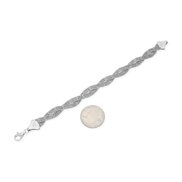 Yellow White Rose Gold Over Sterling Silver Fancy Braided Box Bracelet (Hollow) 7.5"