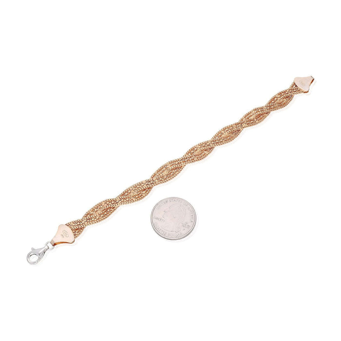 Yellow White Rose Gold Over Sterling Silver Fancy Braided Box Bracelet (Hollow) 7.5"