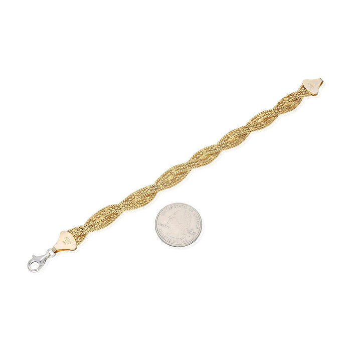 Yellow White Rose Gold Over Sterling Silver Fancy Braided Box Bracelet (Hollow) 7.5"