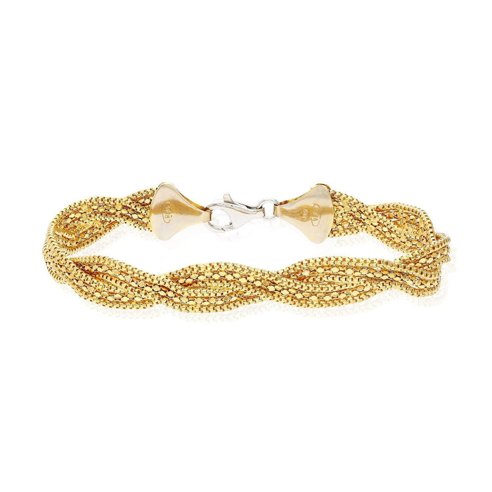 Yellow White Rose Gold Over Sterling Silver Fancy Braided Box Bracelet (Hollow) 7.5"