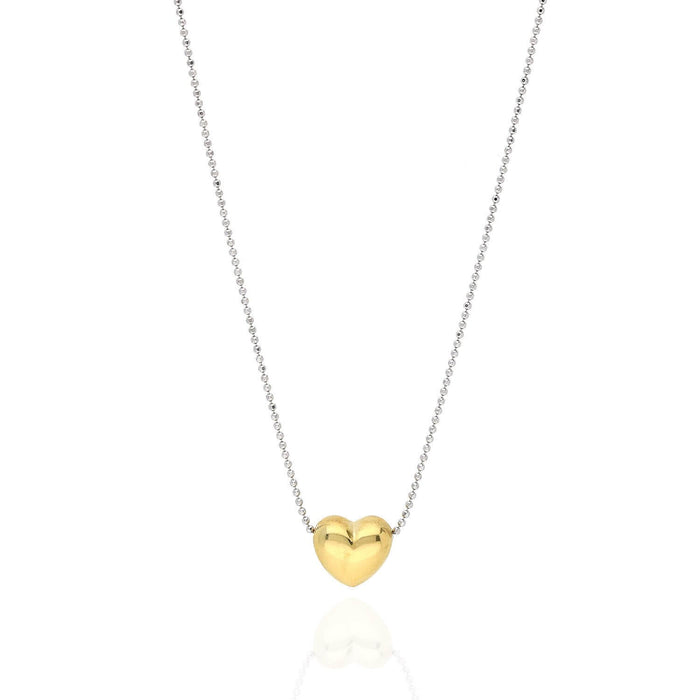 Yellow Rose White Gold Over Sterling Silver Puffed Heart Slider Necklace 18"-20" Adjustable