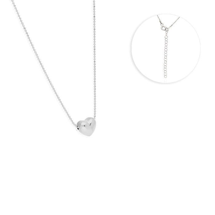 Yellow Rose White Gold Over Sterling Silver Puffed Heart Slider Necklace 18"-20" Adjustable