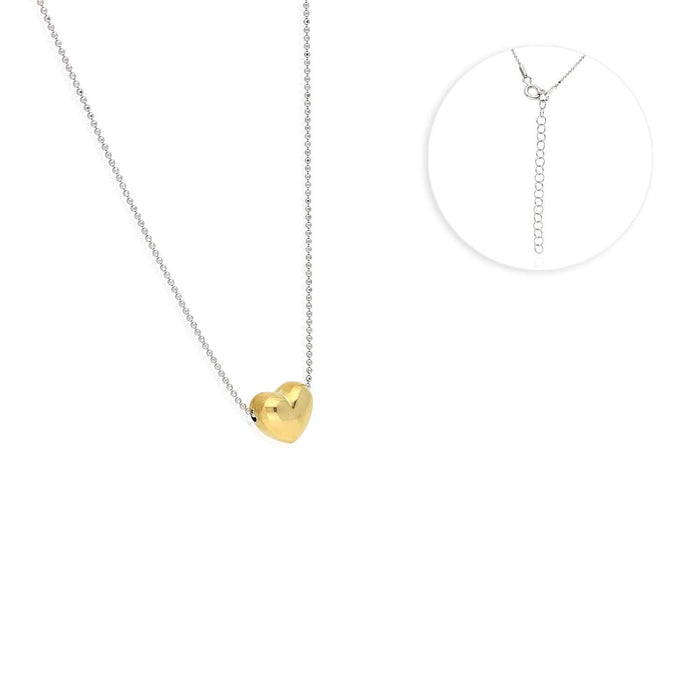 Yellow Rose White Gold Over Sterling Silver Puffed Heart Slider Necklace 18"-20" Adjustable