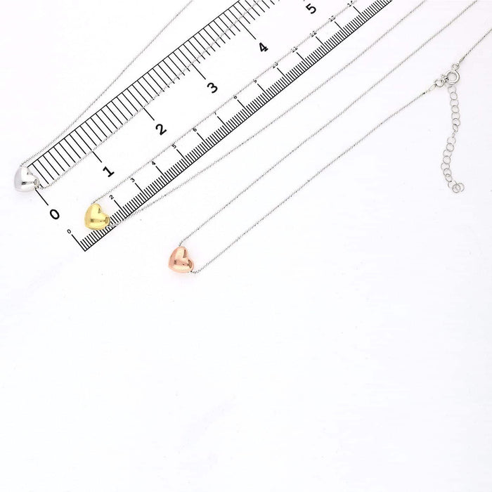 Yellow Rose White Gold Over Sterling Silver Puffed Heart Slider Necklace 18"-20" Adjustable
