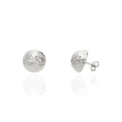 925 Sterling Silver Textured Diamond-Cut Dome Stud Earrings 14mm