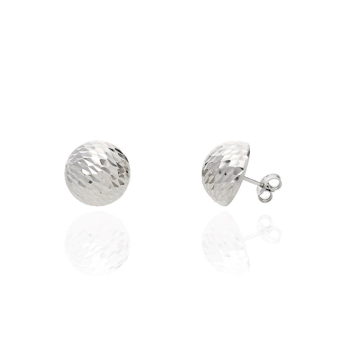 925 Sterling Silver Textured Diamond-Cut Dome Stud Earrings 14mm