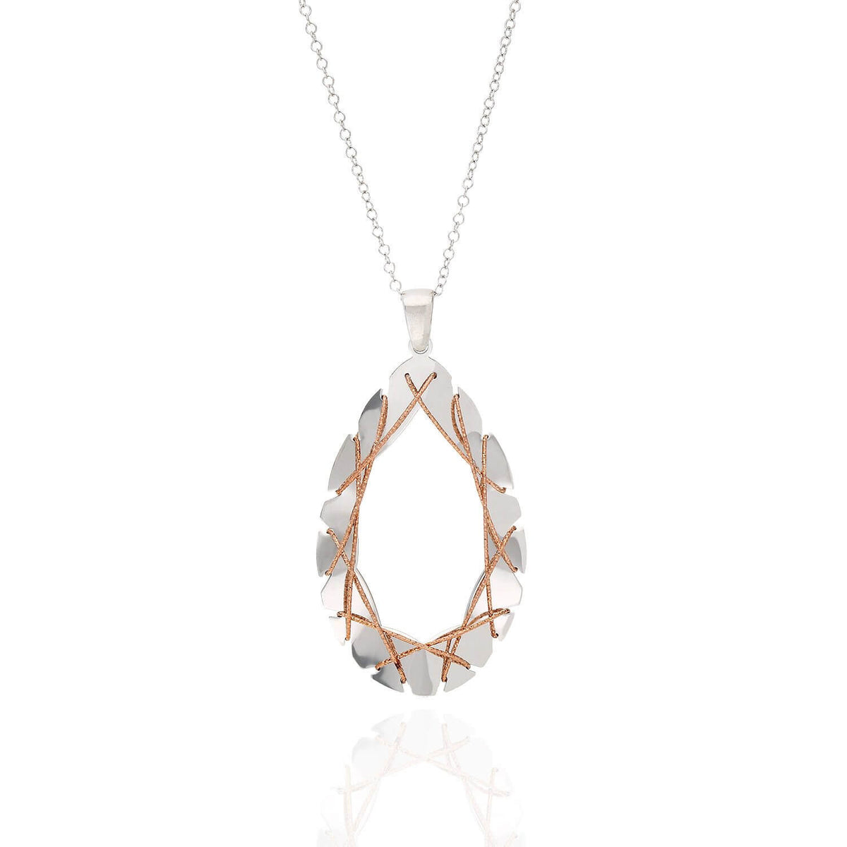 Yellow Rose Gold Over Sterling Silver Wire Wrapped Teardrop Pendant with 16"-18" Adjustable Necklace