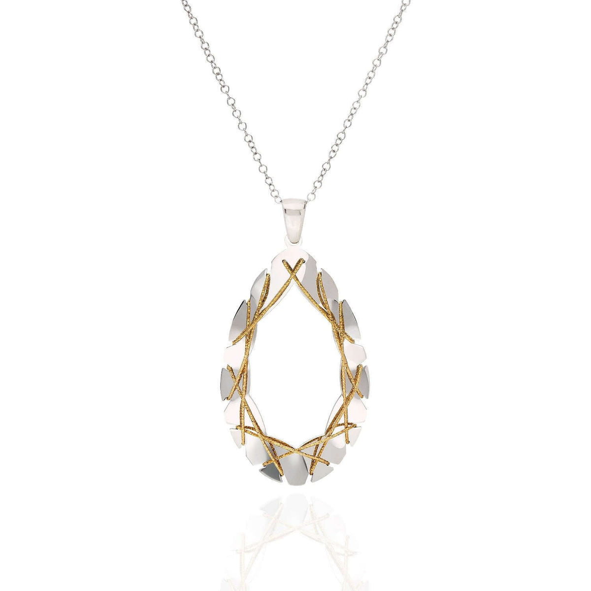 Yellow Rose Gold Over Sterling Silver Wire Wrapped Teardrop Pendant with 16"-18" Adjustable Necklace