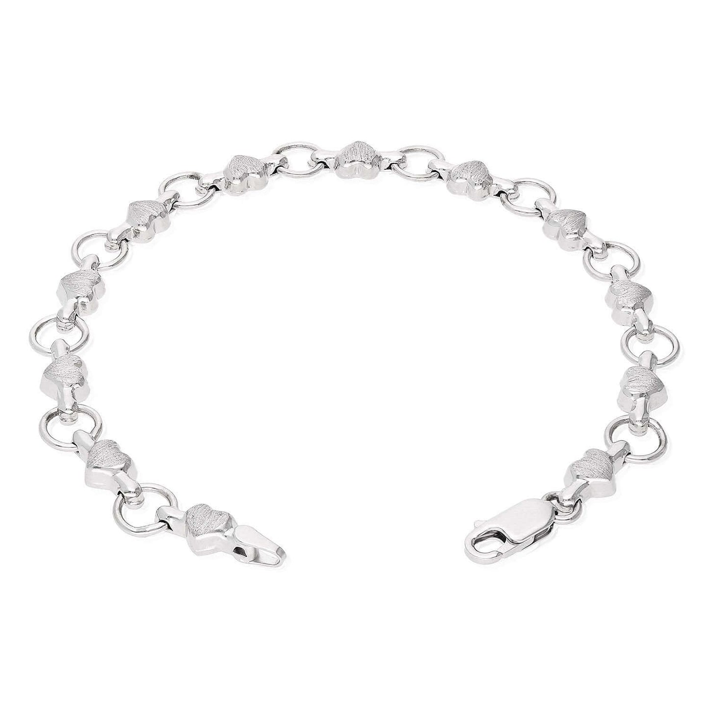925 Sterling Silver Satin Finish Heart  Bracelet 7.5"
