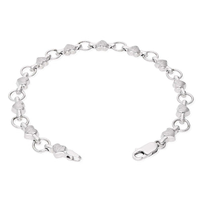 Sterling Silver Satin Finish Heart Bracelet (Solid Links) 7.5"