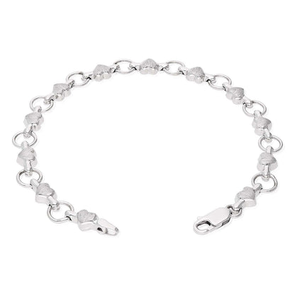 925 Sterling Silver Satin Finish Heart  Bracelet 7.5"