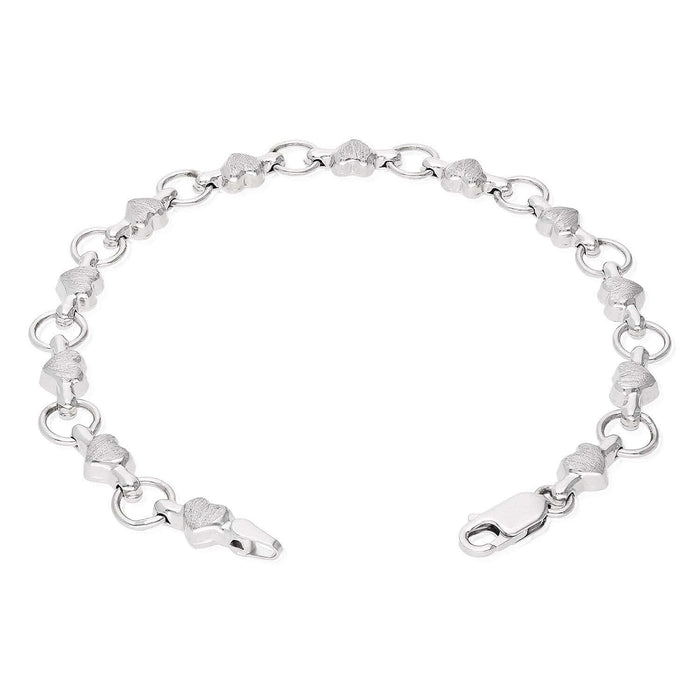 Sterling Silver Satin Finish Heart Bracelet (Solid Links) 7.5"