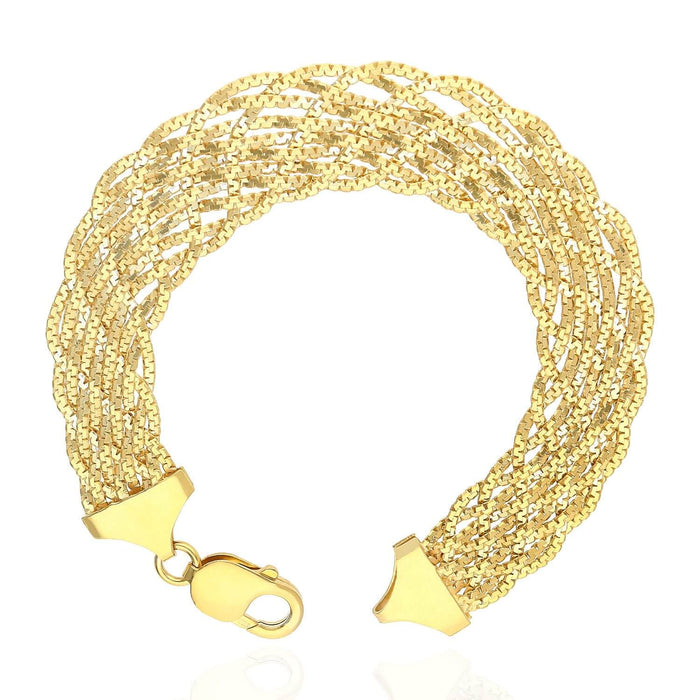 Yellow White Rose Gold Over Sterling Silver Braided Twisted Fancy Bracelet (Solid Links) 7.5"