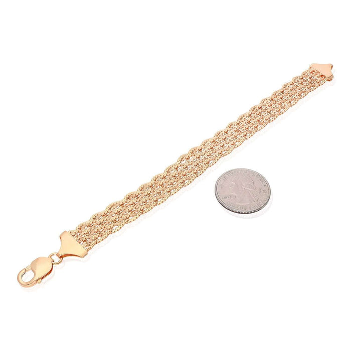 Yellow White Rose Gold Over Sterling Silver Braided Twisted Fancy Bracelet (Solid Links) 7.5"