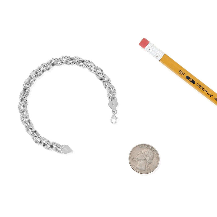 Yellow White Rose Gold Over Sterling Silver 7.5mm Braided Mesh Bracelet (Solid Links) 7.25"