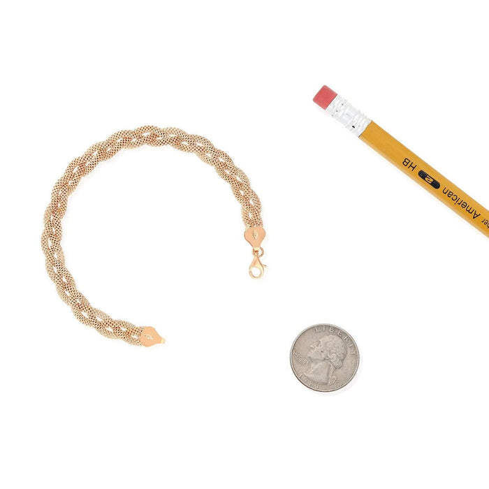 Yellow White Rose Gold Over Sterling Silver 7.5mm Braided Mesh Bracelet (Solid Links) 7.25"