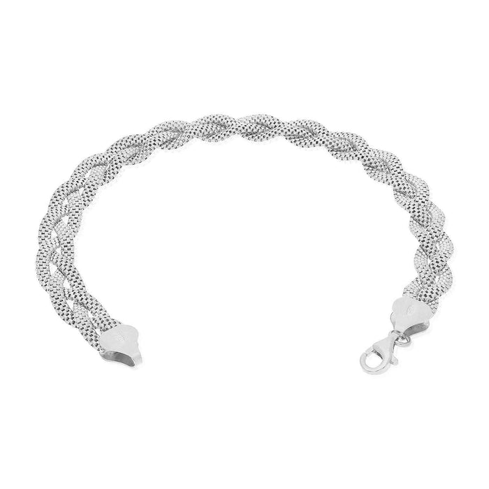 Yellow White Rose Gold Over Sterling Silver 7.5mm Braided Mesh Bracelet (Solid Links) 7.25"