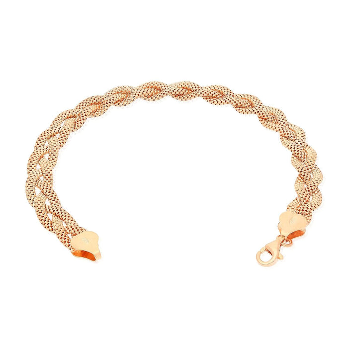 Yellow White Rose Gold Over Sterling Silver 7.5mm Braided Mesh Bracelet (Solid Links) 7.25"