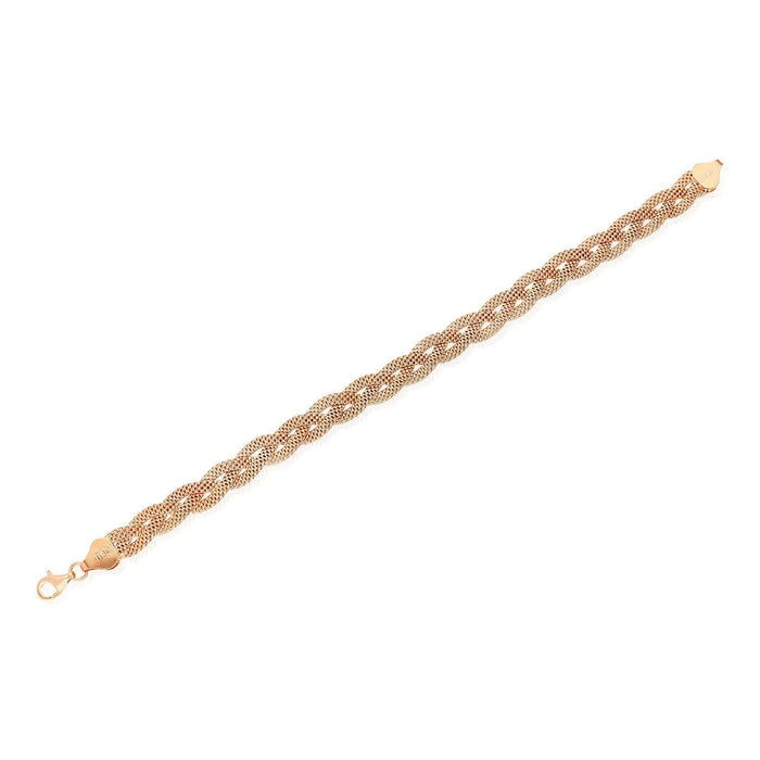 Yellow White Rose Gold Over Sterling Silver 7.5mm Braided Mesh Bracelet (Solid Links) 7.25"