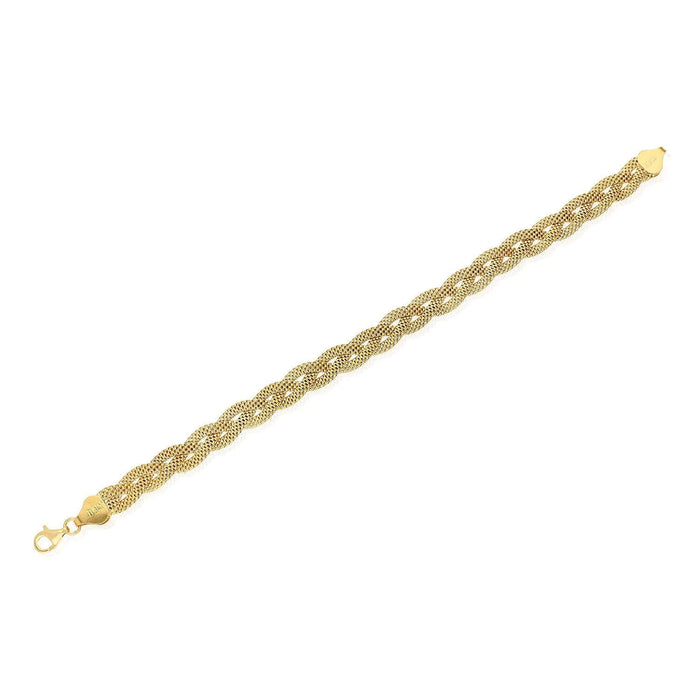 Yellow White Rose Gold Over Sterling Silver 7.5mm Braided Mesh Bracelet (Solid Links) 7.25"