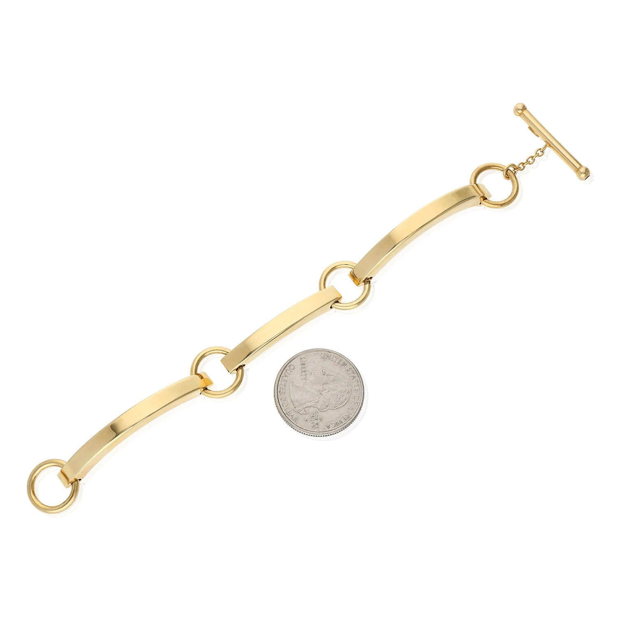 Yellow White Gold Over Sterling Silver Bar Toggle Bracelet (Solid Links) 7"
