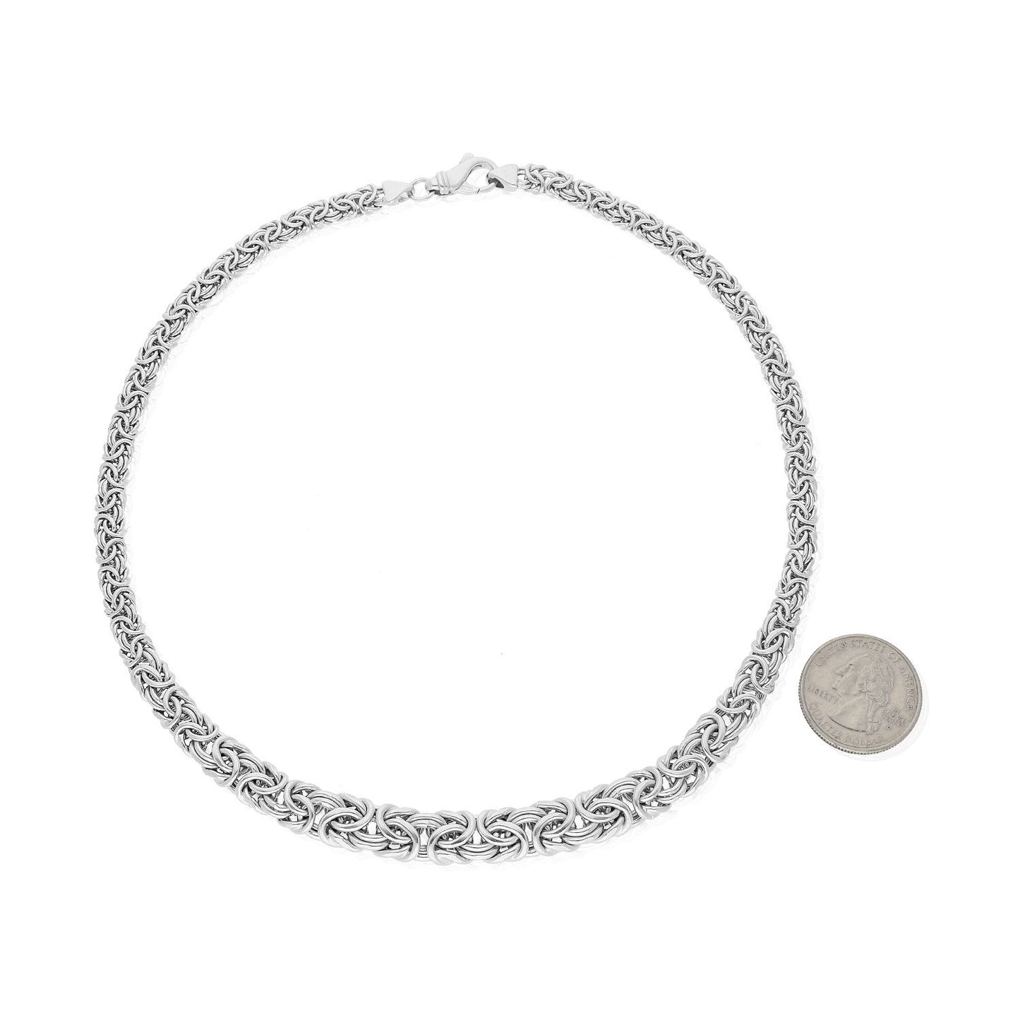 925 Sterling Silver Byzantine  Graduated Necklace 18"