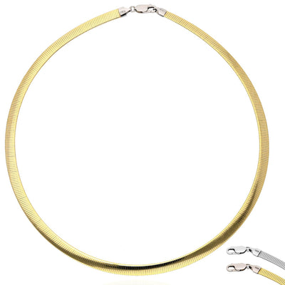 18K Yellow White Gold Over Sterling Silver Reversible 6mm Omega Chain (Solid Links) 18"