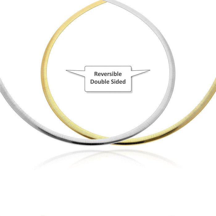 18K Yellow White Gold Over Sterling Silver Reversible 6mm Omega Chain (Solid Links) 18"