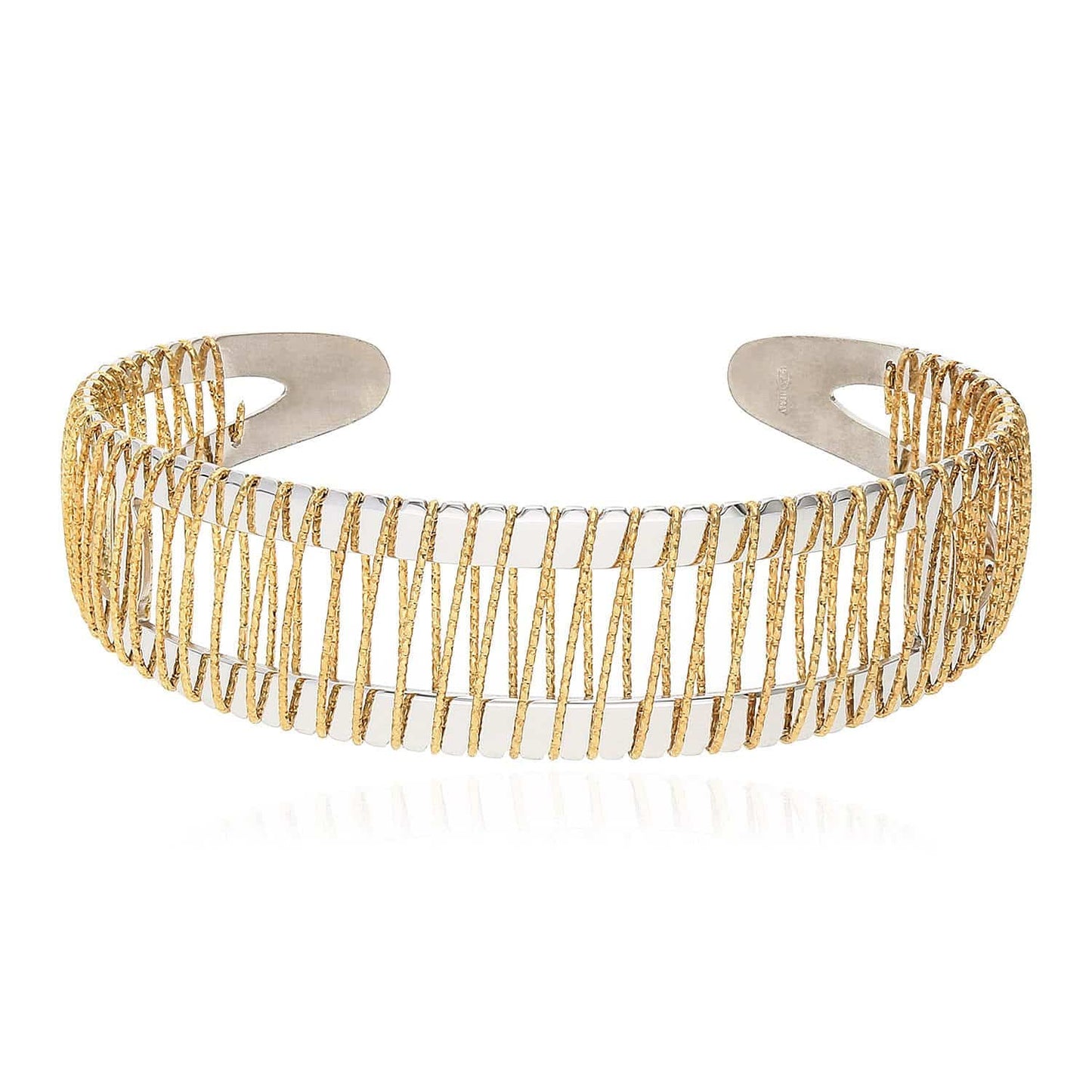Gold Over Silver Yellow Wire Wrapped Cuff Bangle Bracelet