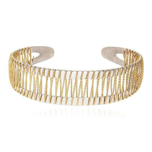 Wire Wrapped Cuff Bangle Bracelet in 14k Gold Plated Sterling Silver