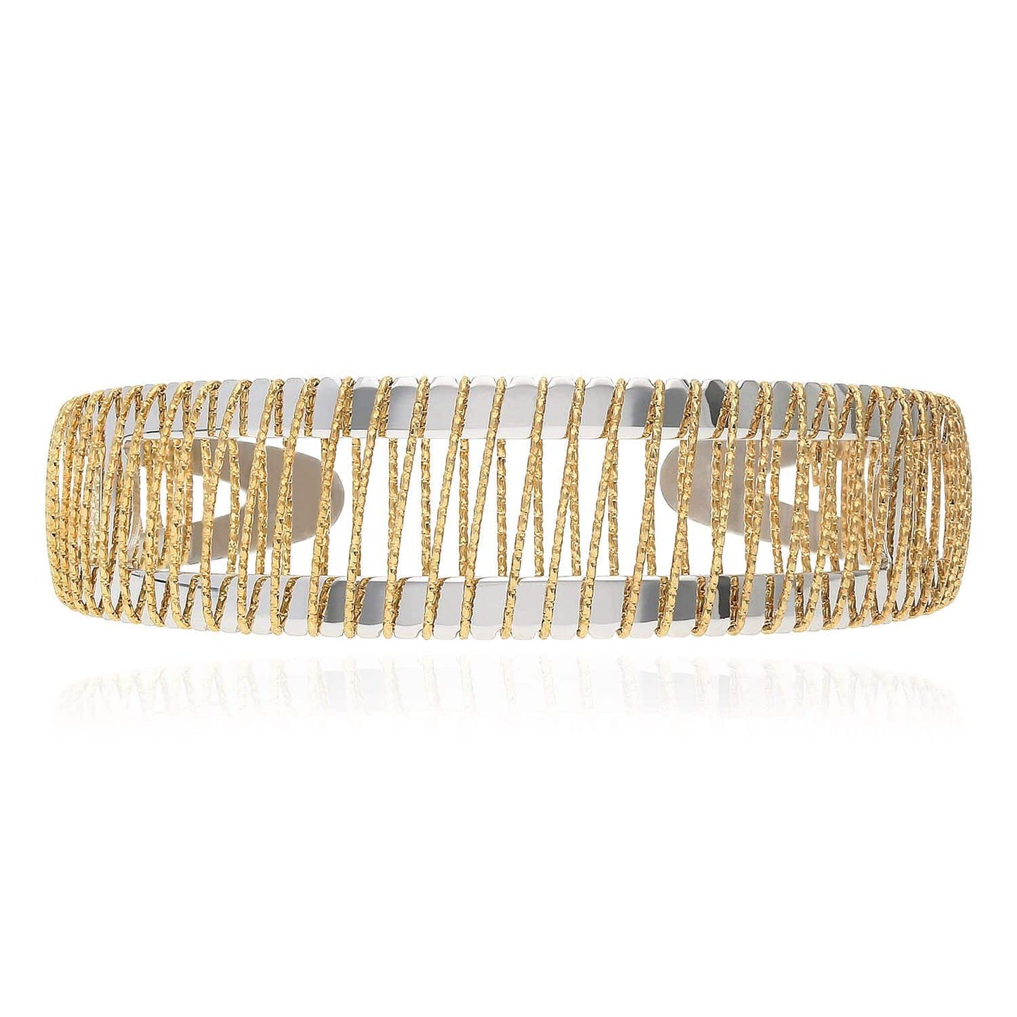 Gold Over Silver Yellow Wire Wrapped Cuff Bangle Bracelet