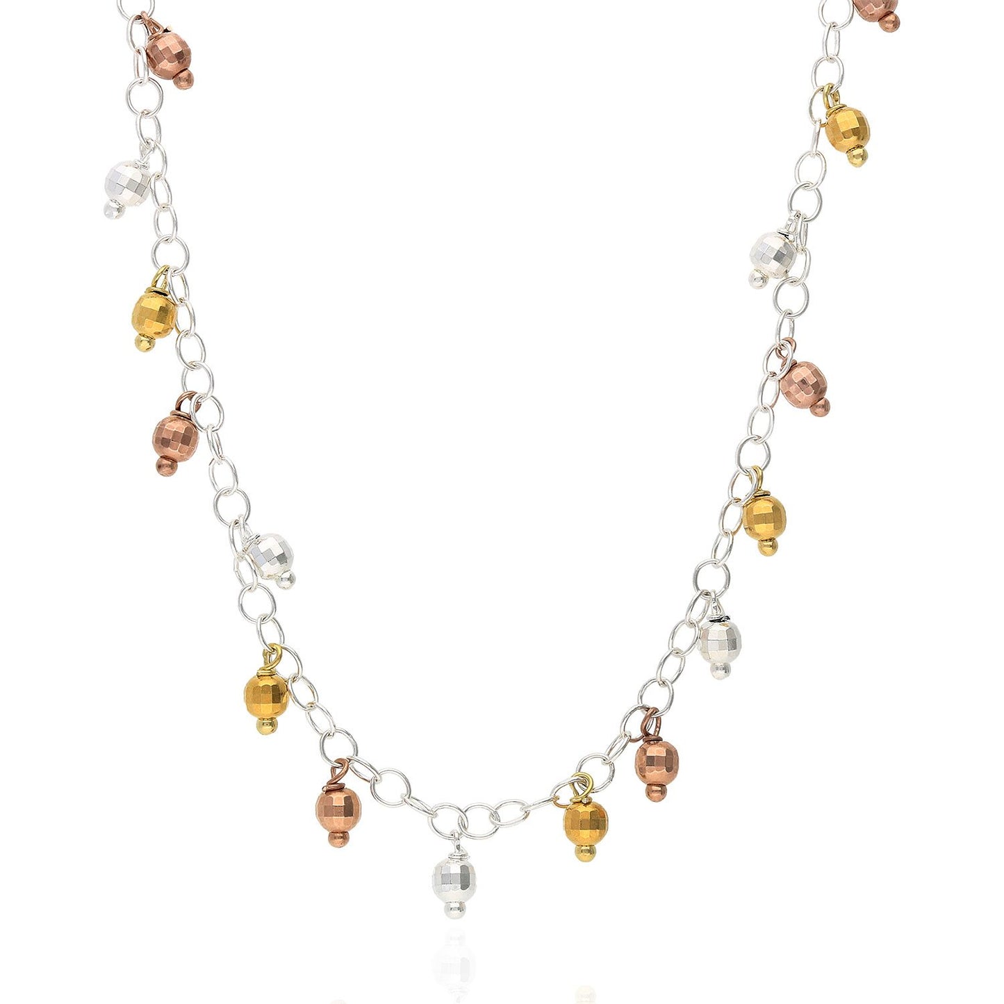 925 Silver Yellow Rose White Gold Tone Diamond Cut Dangle Beds Necklace 18"