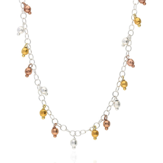 925 Silver Yellow Rose White Gold Tone Diamond Cut Dangle Beds Necklace 18"