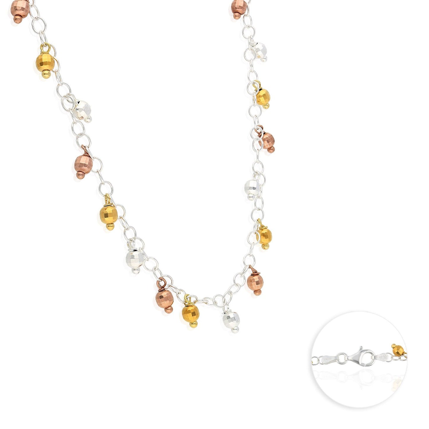 925 Silver Yellow Rose White Gold Tone Diamond Cut Dangle Beds Necklace 18"