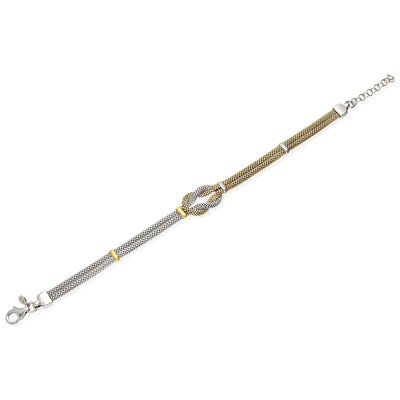 Yellow White Gold Over Sterling Silver Mesh Hercules Knot Adjustable Bracelet (Solid Links) 7"-8" Adjustable