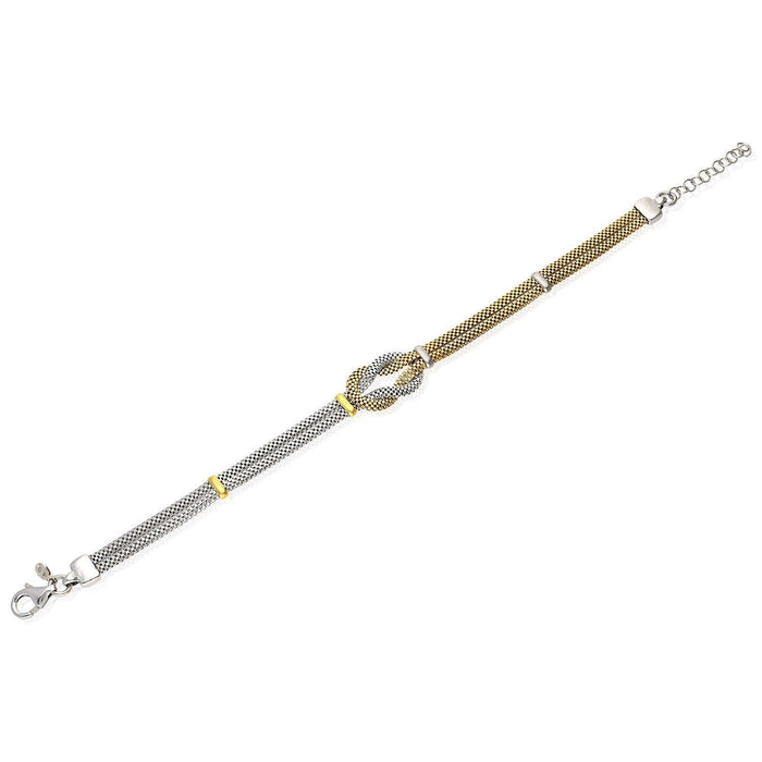 Yellow White Gold Over Sterling Silver Mesh Hercules Knot Adjustable Bracelet (Solid Links) 7"-8" Adjustable